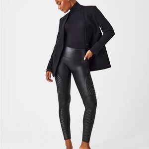 SPANX Faux Black Leather Moto Leggings Size Small